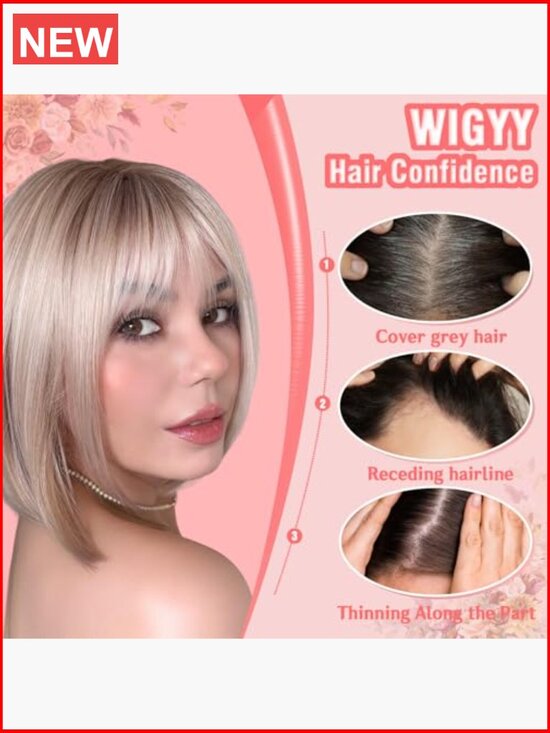 Glueless Lace Front Short Bob Wig with Bangs, Protein Synthetic Fiber, 12 Inch main image 4